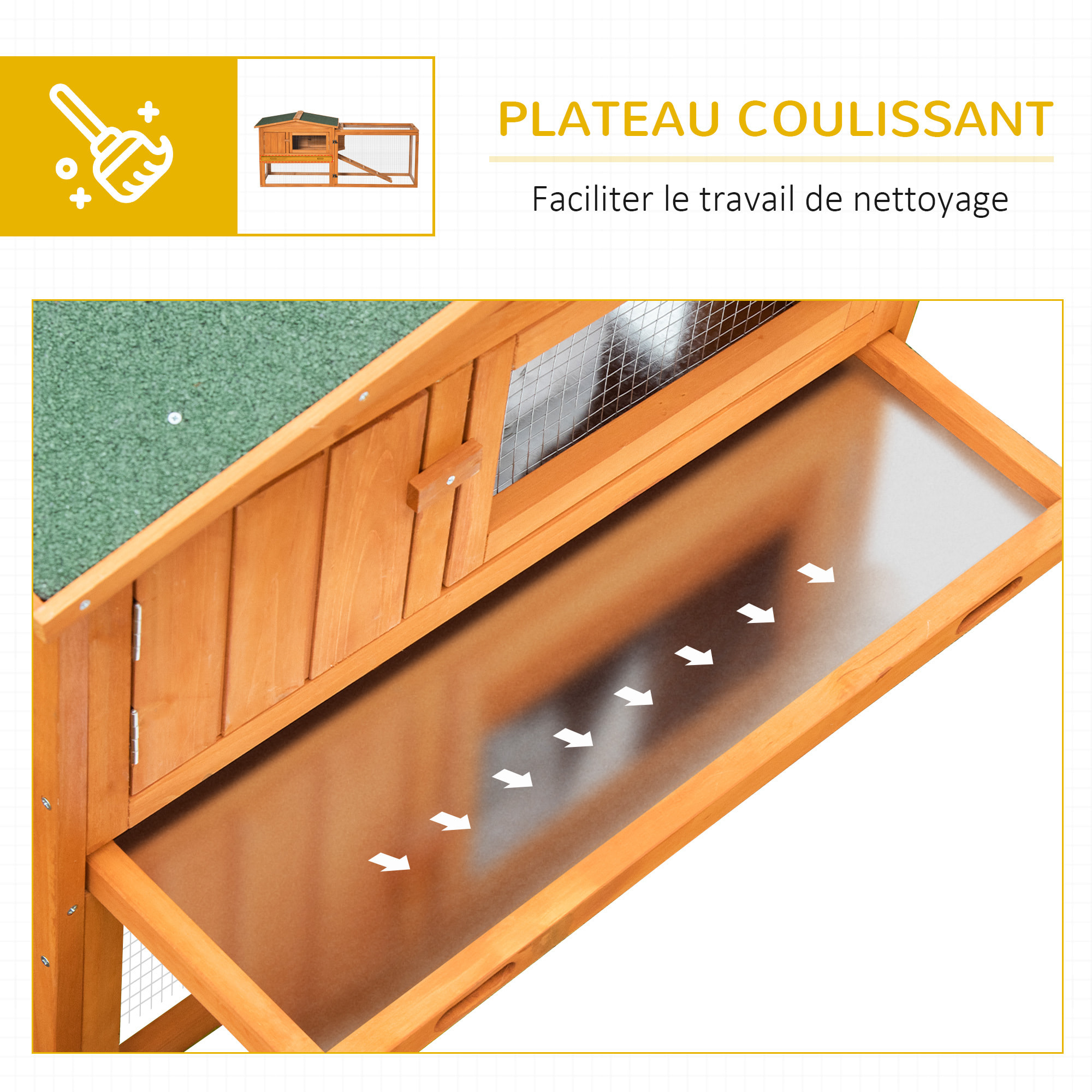 Clapier cage à lapins rongeurs 2 étages tiroir déjection enclos extérieur toit ouvrant dim. 156L x 58l x 68H cm bois sapin pré-huilé