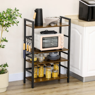 Estantería de Cocina de 4 Niveles Estante de Cocina con 4 Estantes Ganchos y Sistema Antivuelco Estantería para Microondas 65x30x102 cm Marrón Rústico y Negro