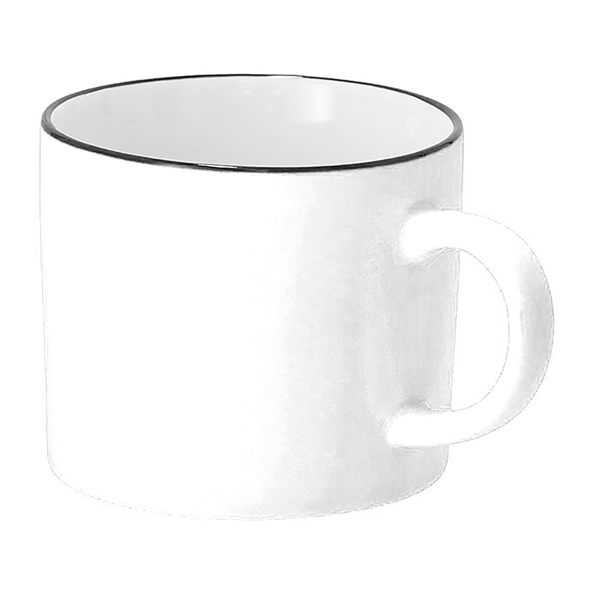 Pack de 6 Tazas de cerámica de 400 ml de capacidad de acabado exterior mate y borde en color negro.