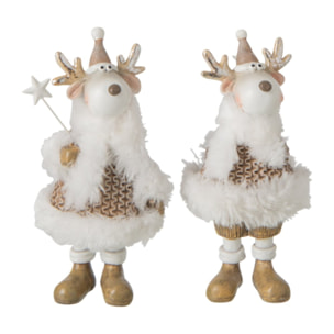 J-Line Renne habits d’hiver - polyrésine - blanc/beige - small - assortiment de 2