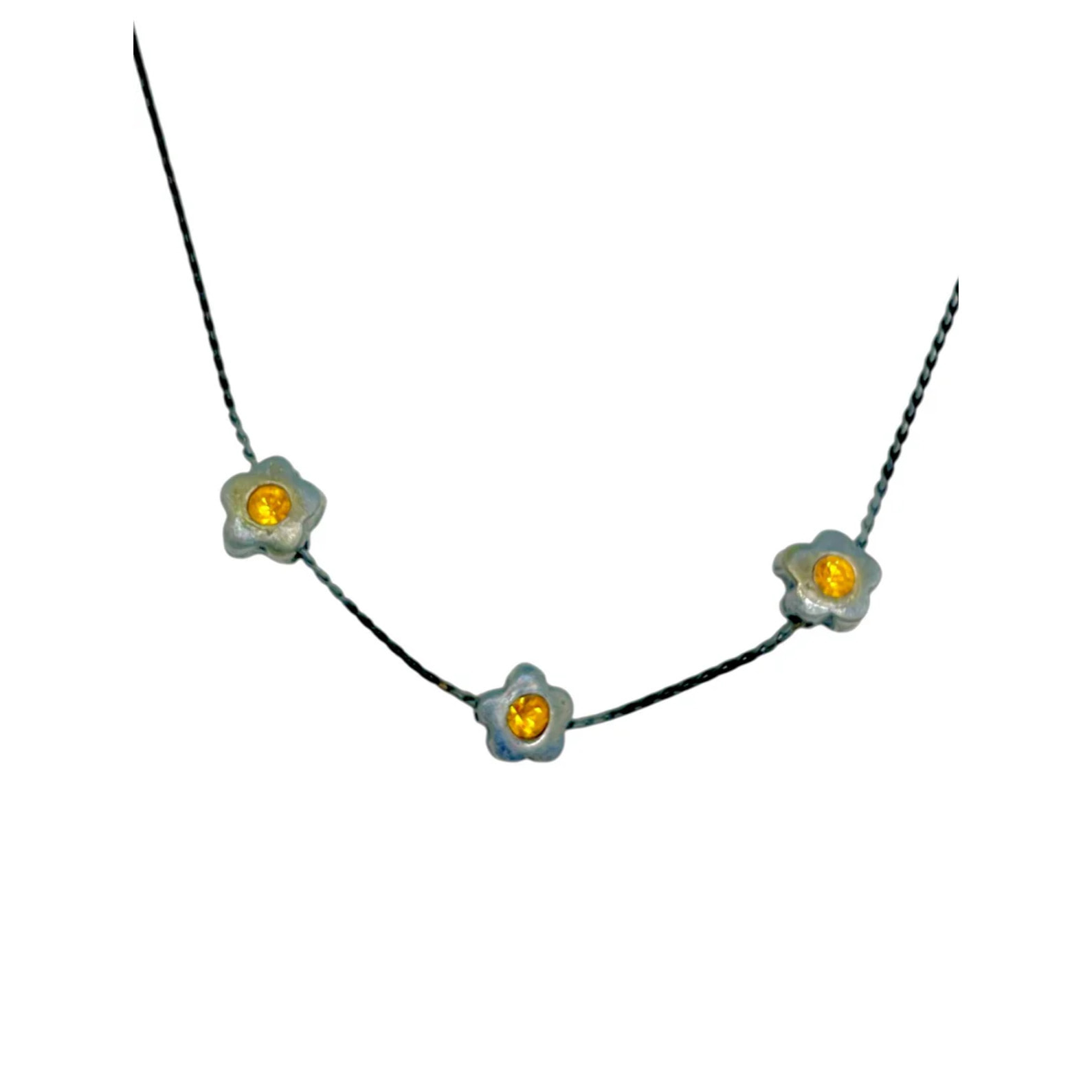 Collar 3 flores mini plata gun cristal Sw