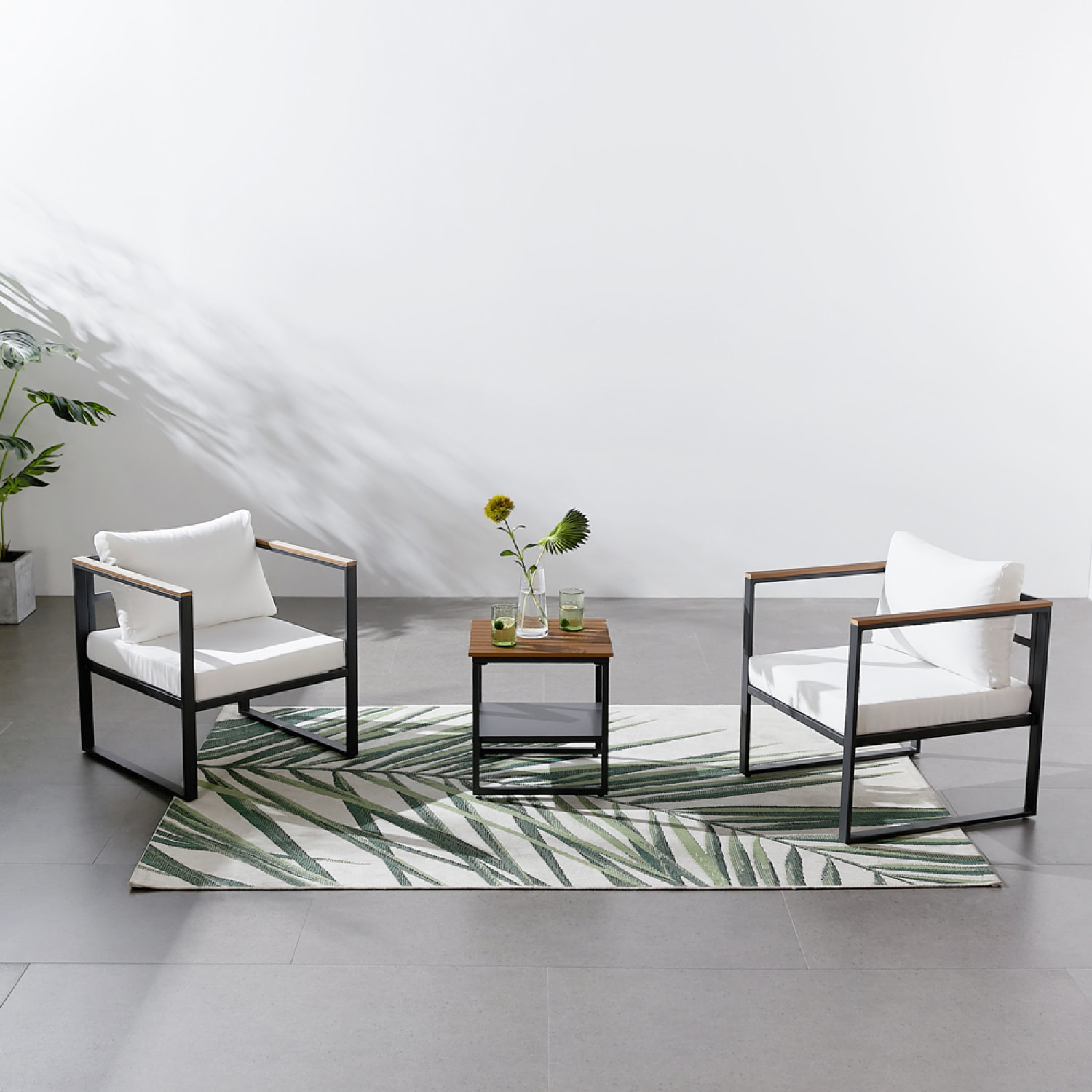 Salon de jardin 2 places design bois/noir - NAZCA