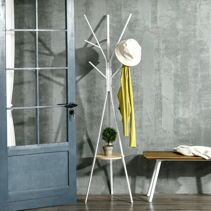 HOMCOM Porte-manteau trépied design contemporain branches étagère + 9 patères dim. 45L x 45l x 180H cm métal gris clair