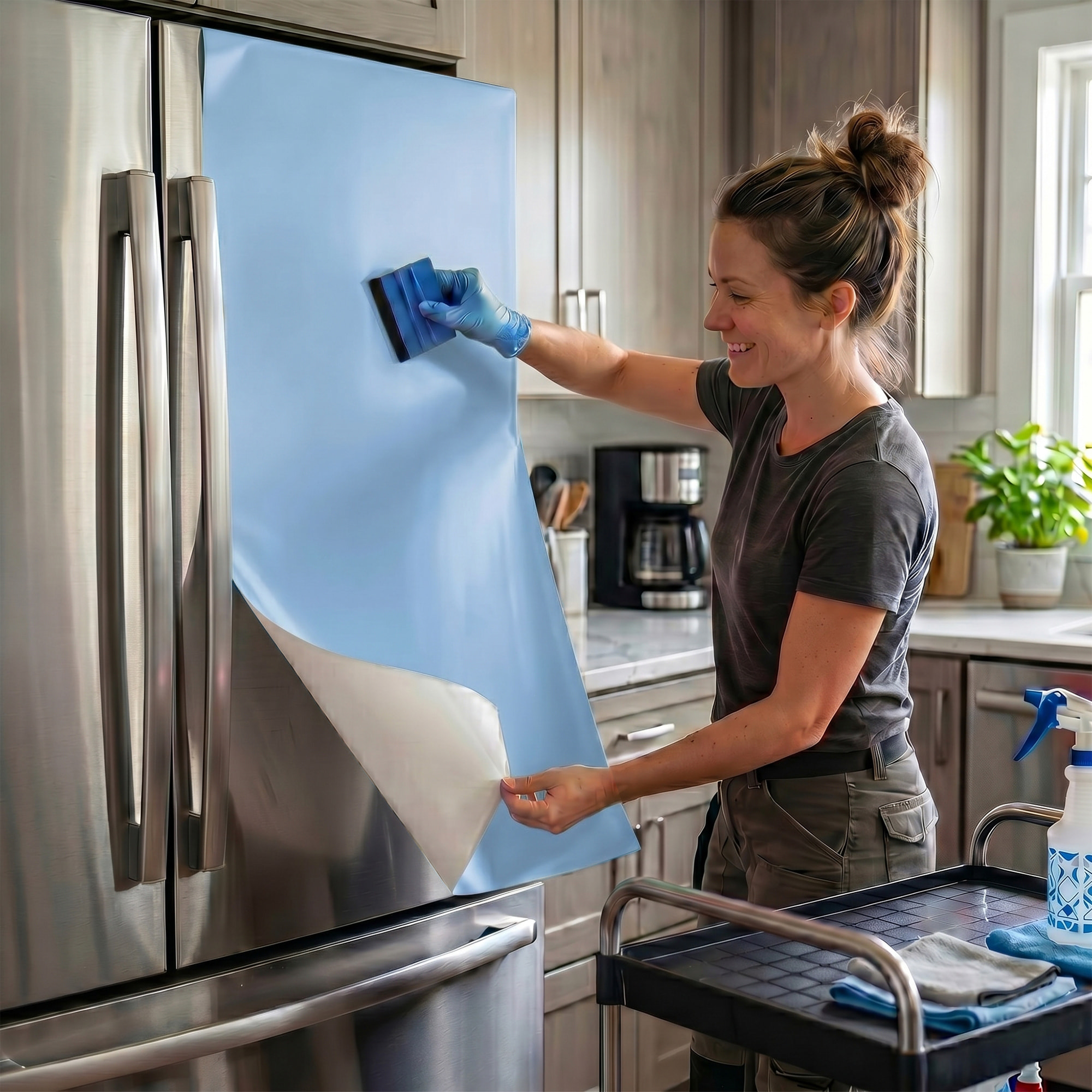 Rouleau adhésif décoratif Vinyle au Mètre - Bleu glace - Sticker Lavable Imperméable Mur Cuisine Meubles