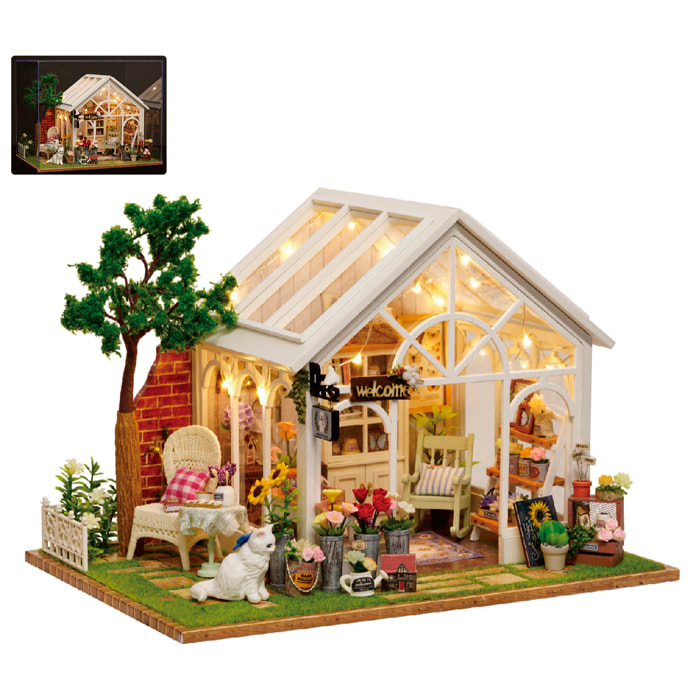 Invernadero con girasoles. Maqueta 3D realista con gran detalle, cubierta antipolvo y luces led.