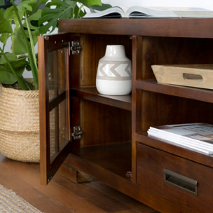 Meuble tv Kenia -bois massif de mindi et placage naturel de mindi-couleur teck 160 x 60 x 40 cm