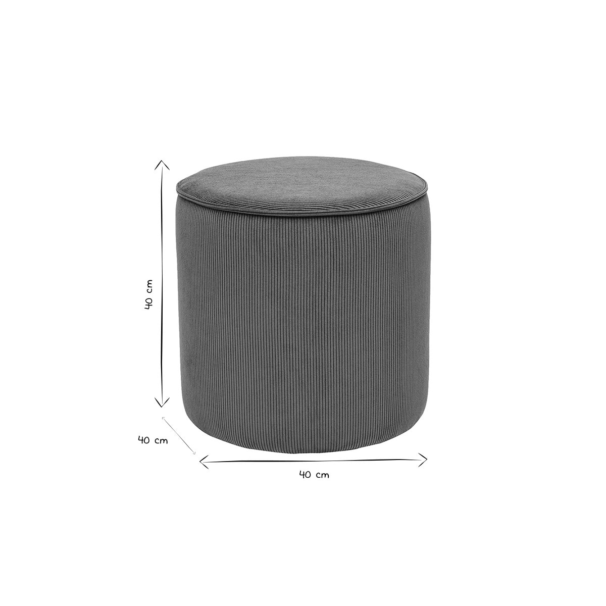 Pouf rond en tissu velours côtelé bleu canard D40 cm PAUL