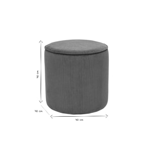 Pouf rond en tissu velours côtelé bleu canard D40 cm PAUL