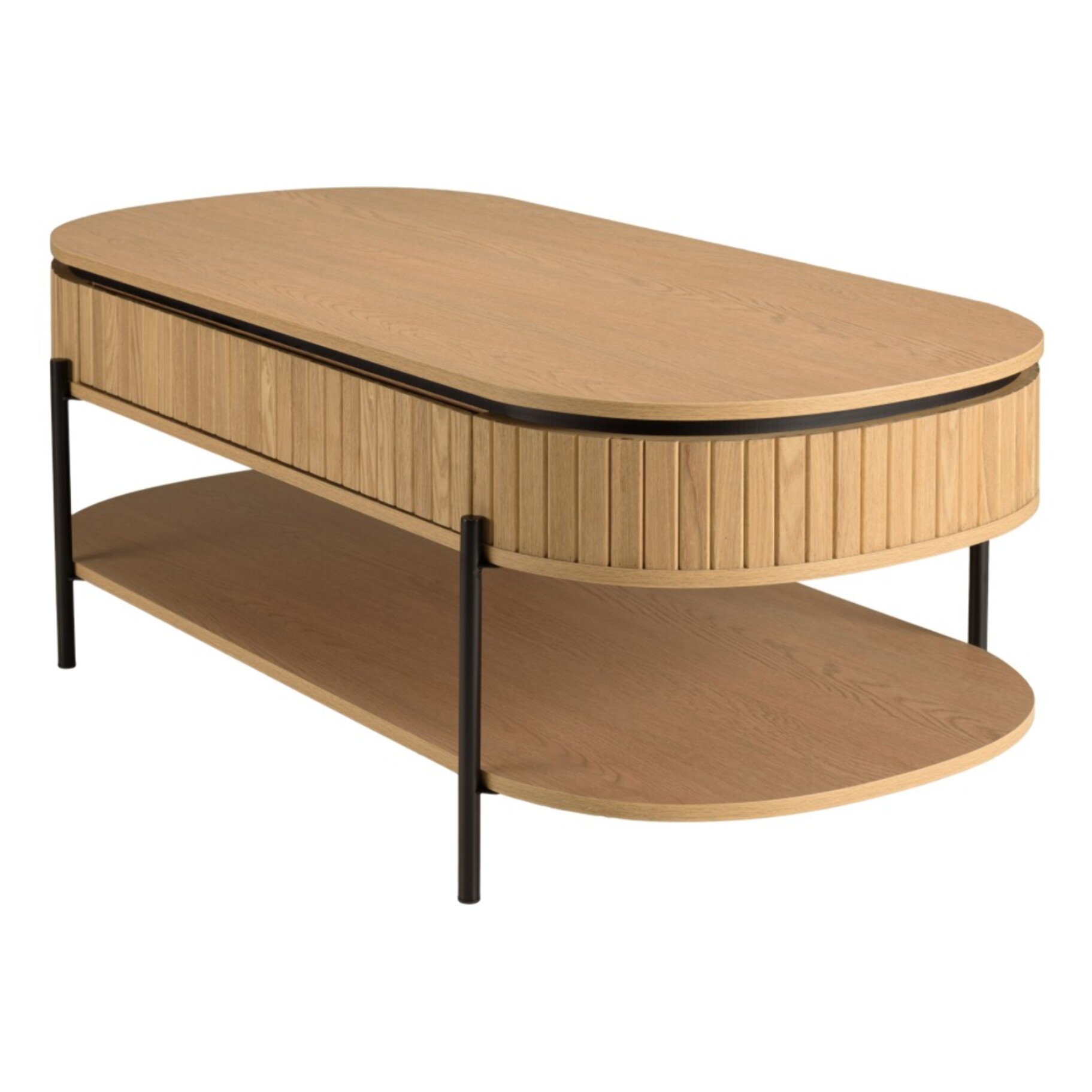 CHARLIE - Table basse bois 2 tiroirs style rétro Pin marron