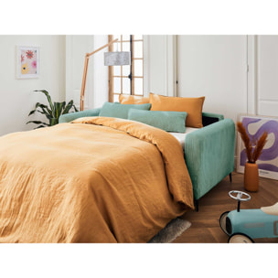Owen - canapé lit 3 places convertible express couchage quotidien 140 cm matelas 12 cm en velours côtelé - Bleu
