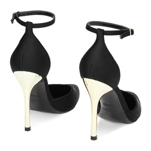 Décolleté Open Shank nere in tessuto, tacco 10,5 cm