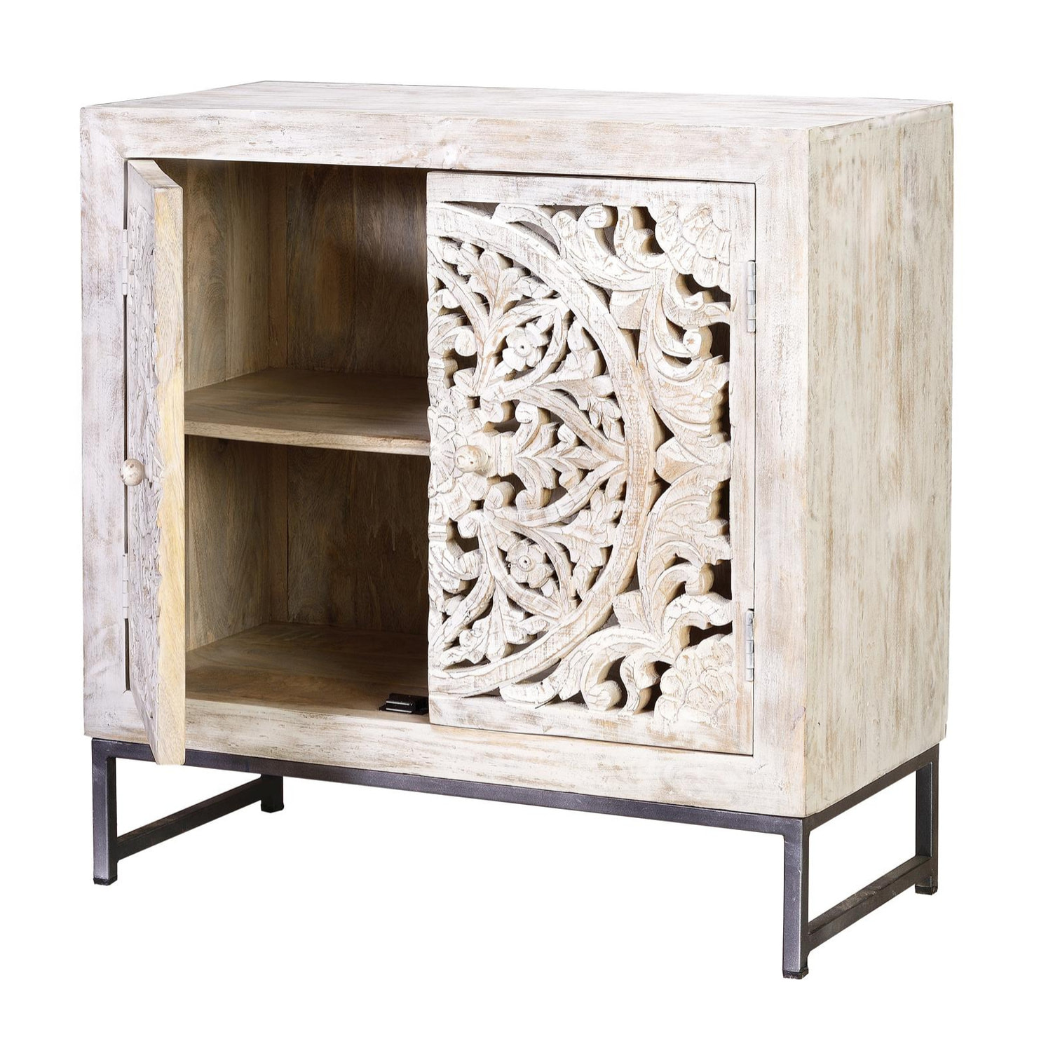 Cómoda de Madera de Mango 80 Cm Estilo Étnico Boho Tallado