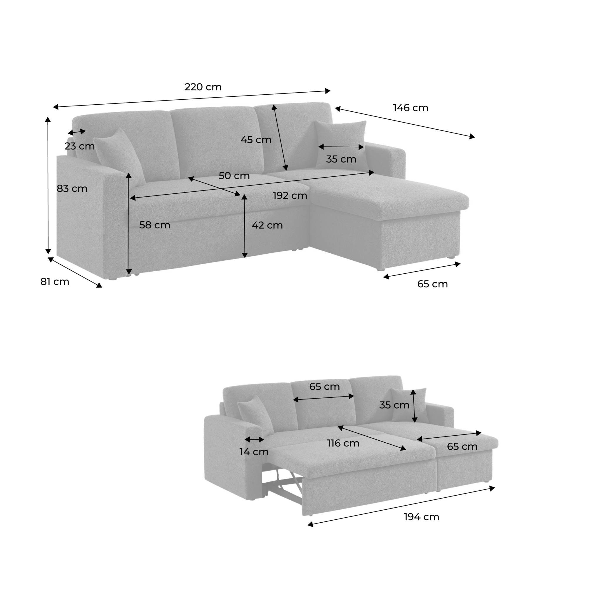 Canapé d'angle convertible réversible 3 places velours côtelé avec coffre IDA