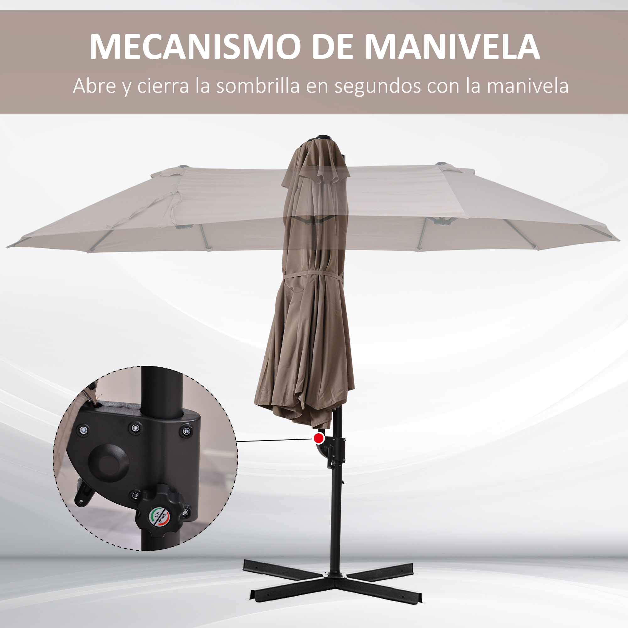 Sombrilla Doble Parasol de Acero 270x460x250cm Marrón