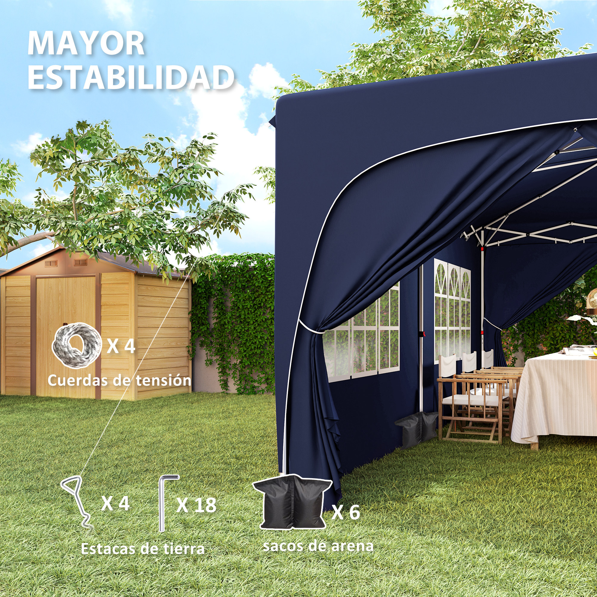 Carpa Plegable Gazebo 6x3 m Cenador Plegable con Altura Ajustable 6 Paredes Laterales Anti-UV y Bolsa de Transporte Pabellón de Jardín para Camping Fiestas