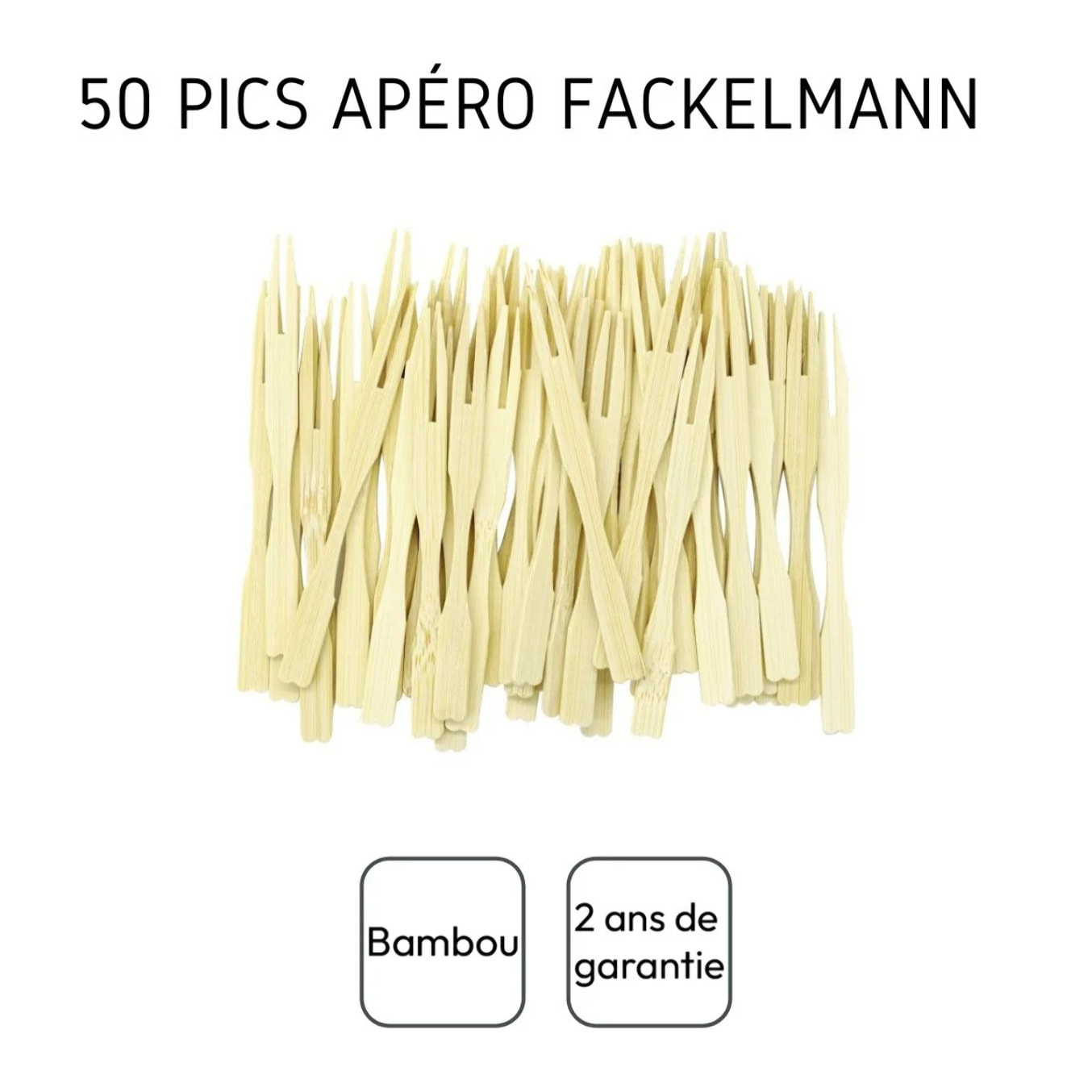 Lot de 50 pics à apéritif forme fourchette 8,5 cm Fackelmann Wood Edition