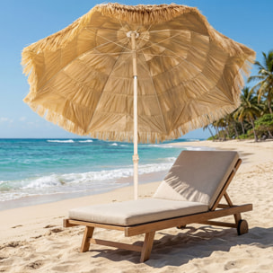 Parasol de plage inclinable design Hawaï 185 cm raphia artificiel kaki beige
