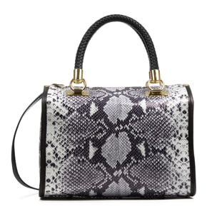 FIRENZE ARTEGIANI Catena Borsa Tote da Donna. Vera Pelle Scamosciata Pitone Made in Italy 31x16x26 Cm. Grigio