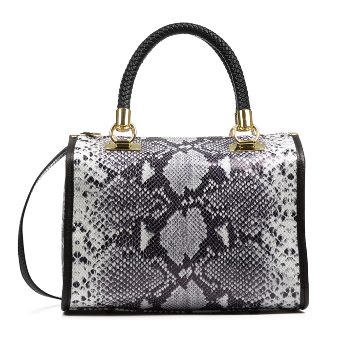 FIRENZE ARTEGIANI Catena Borsa Tote da Donna. Vera Pelle Scamosciata Pitone Made in Italy 31x16x26 Cm. Grigio