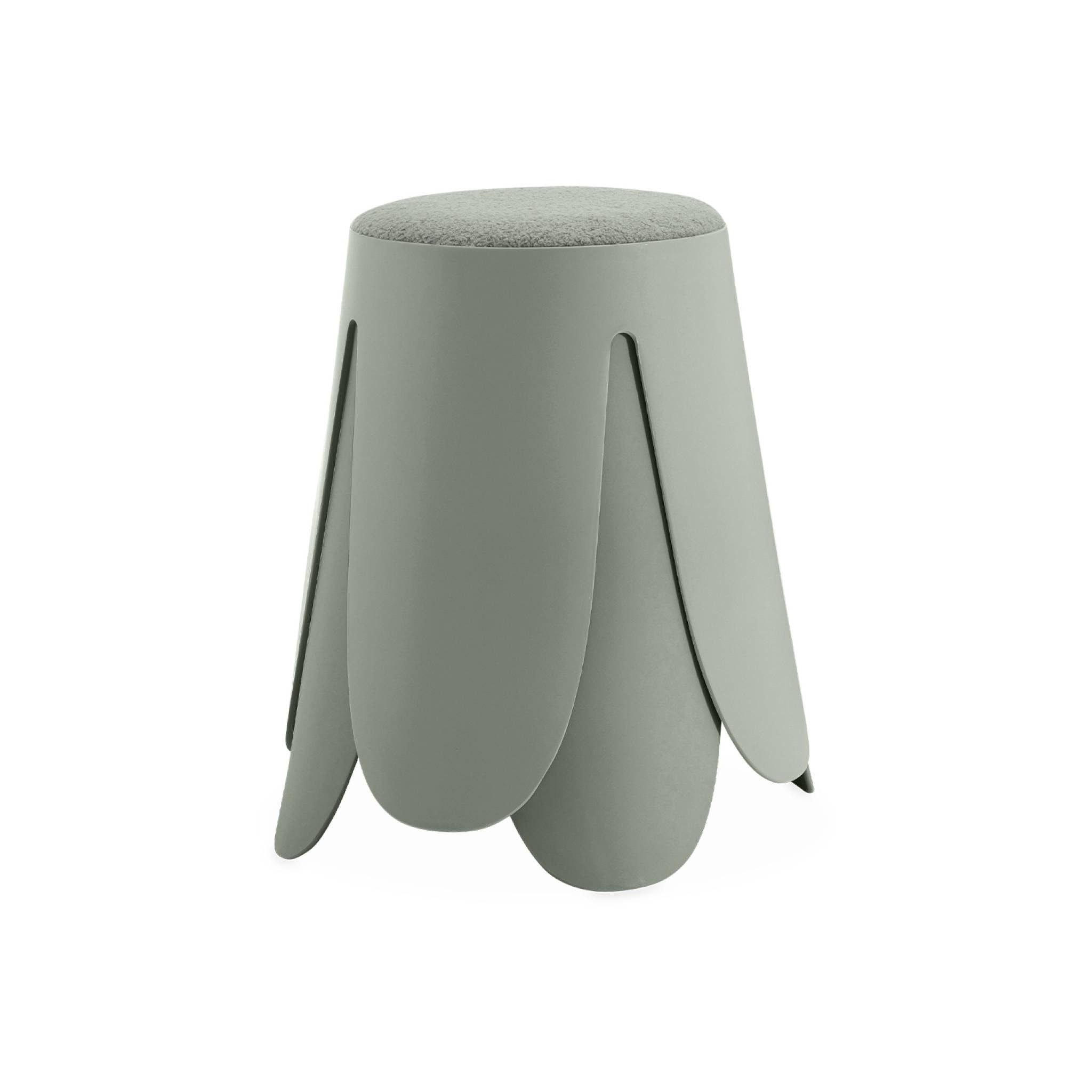 Set de 2 tabourets empilables vert céladon. bouclette texturée. NIKI. Ø30 / 44 x H46cm