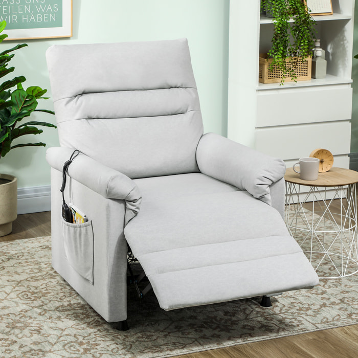 Fauteuil massant chauffant inclinable poches rangement port USB intégré velours gris