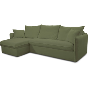Canapé d'angle convertible express déhoussable 5 places en tissu bouclette - GINA