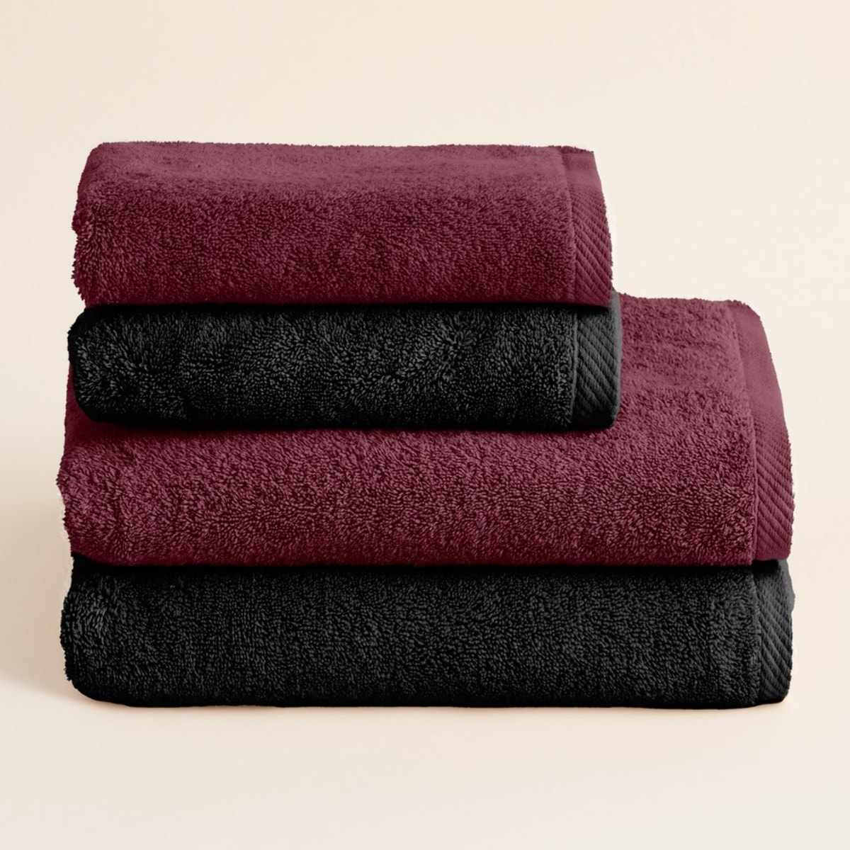 Set 2 toallas ducha + 2 toallas lavabo purpura-negro serenity