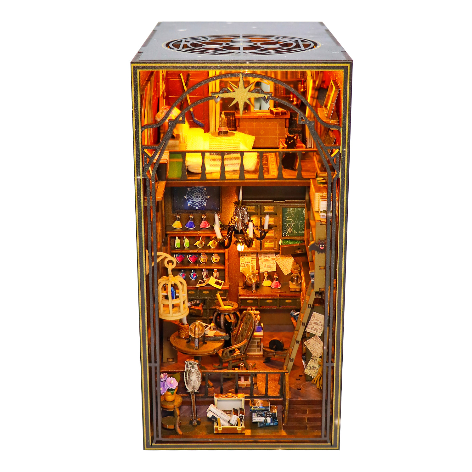 Casa Mágica Mira. Book Nook realista con gran detalle, cubierta y luces led.