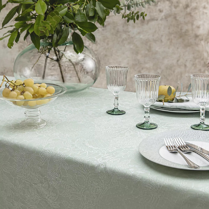 Nappe pur coton motif jacquard vert Mille guipures jade