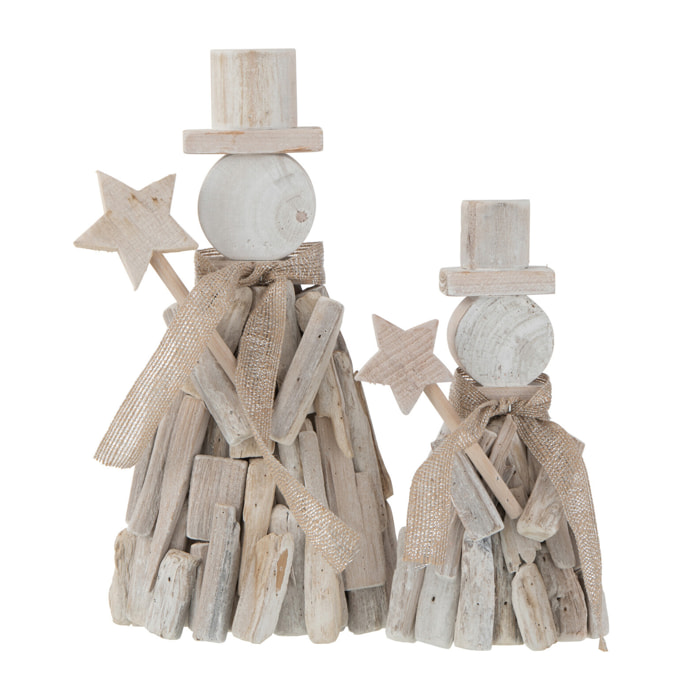 J-Line figurine Personnage + Etoile Hiver - bois - blanc - large