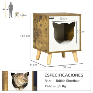 Caseta de Madera para Gatos Casa para Gatos Interior Cuerva de Gatos con Cojín Lavable y Patas Elevadas 34x34x44,5 cm Marrón