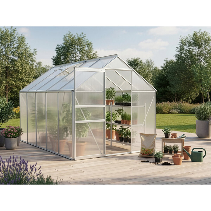 Serre jardin polycarbonate 310 x 190 x 195 cm "Basilic" - 5,89 m² - Gris