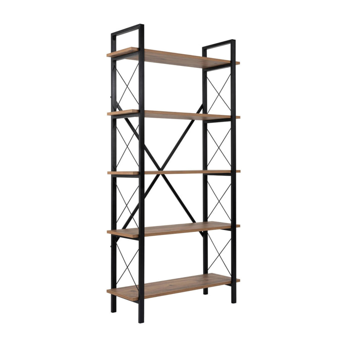 Libreria Suriel, Scaffale da ufficio, Mobile portalibri, Biblioteca, 90x34 h180 cm, Pino e Nero