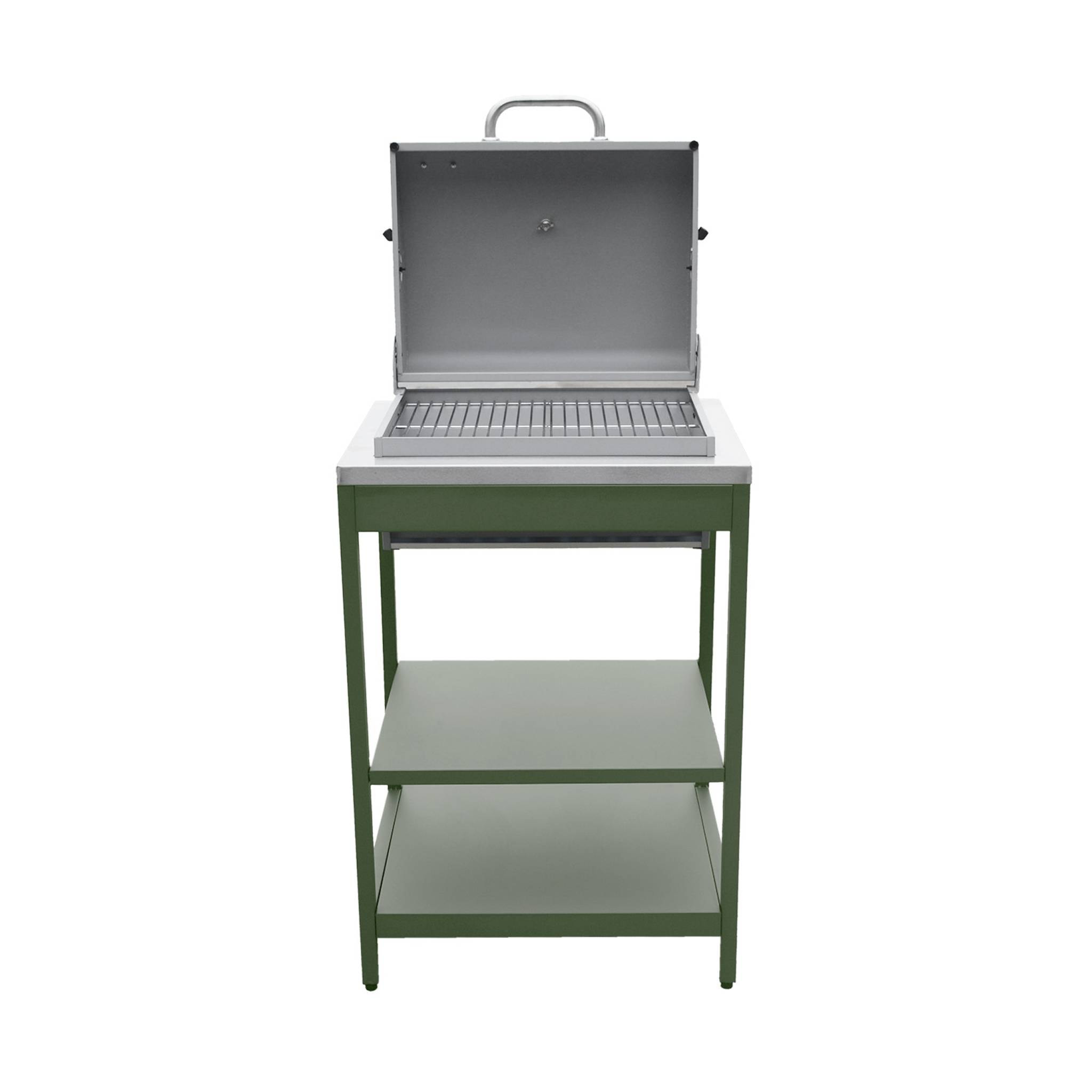 Barbecue grill charbon de bois vert Naxos grille chromée 2 étagères