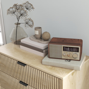 Cómoda con 3 Cajones Cómoda de Dormitorio Estilo Nórdico con Sistema Anti-vuelco Frentes con Paneles Acanalados y Tiradores Metálicos Cajonera para Salón Pasillo 80x40x77,5 cm Roble