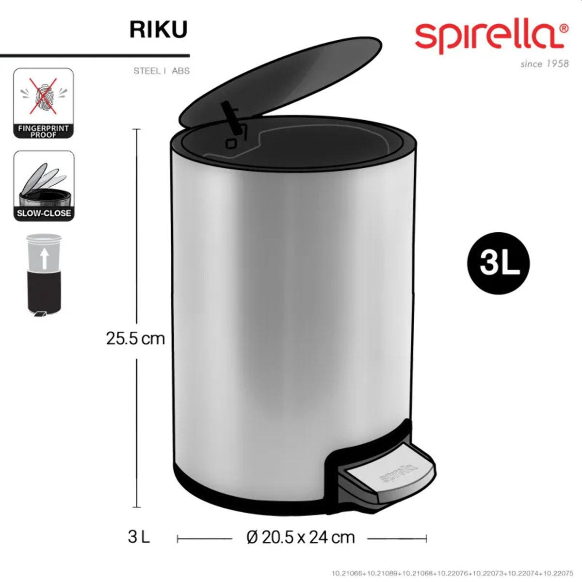Poubelle à pédale Inox RIKU 3L Blanc mat Spirella