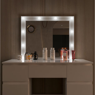 Toeletta Tavolino Da Trucco Tavolo 10 Luci LED Luminosità Regolabile Specchio Orizzontale Con 7 Cassetti Postazione Make Up 39.5x110x140.5 Cm Bianco