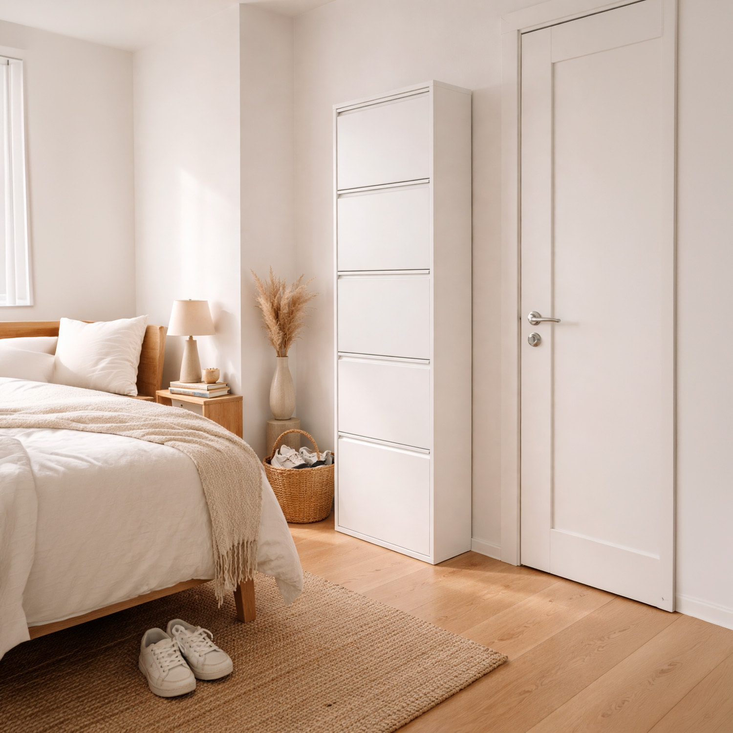 Scarpiera Slim In Metallo 5 Ante A Ribalta Ultra Sottile Salvaspazio Mobile Portascarpe Moderno Ingresso Camera Corridoio 172 x 50 x 15 Cm Bianco