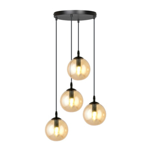 Lampada a sospensione Cosmo in acciaio nero e vetro ambra