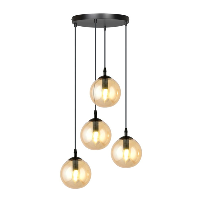 Lampada a sospensione Cosmo in acciaio nero e vetro ambra