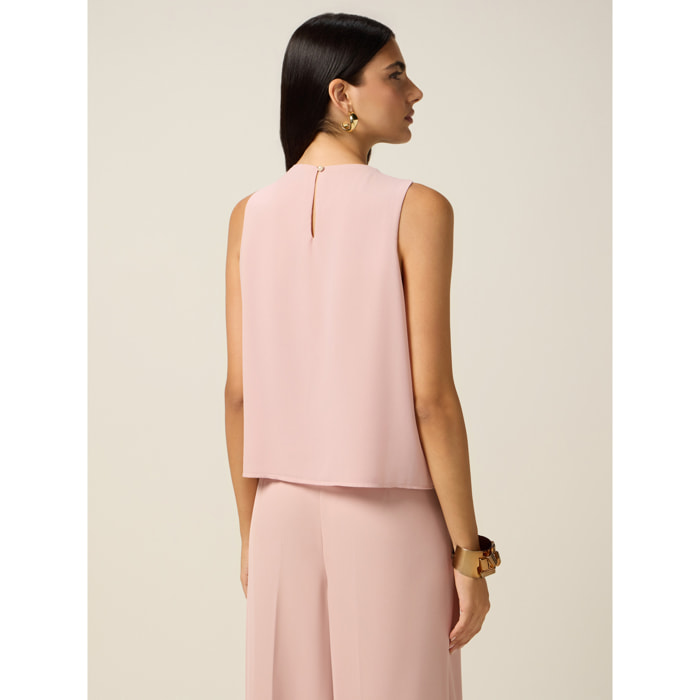 Oltre - Top in georgette con perline e cristalli - Rosa