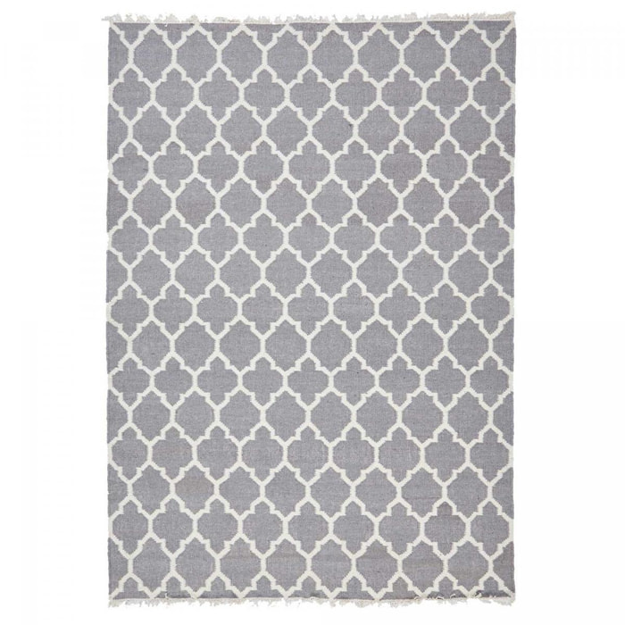 tapis salon 170x240 fait main en laine gris rectangle motif scandinave ARIFA