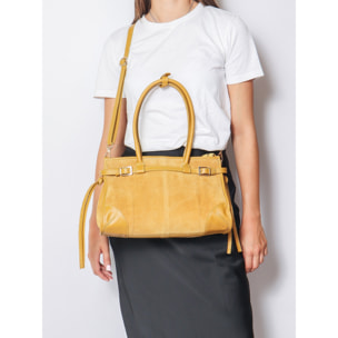 Borsa a spalla da donna Made in Italy - Modello Novara Ultra - Pelle scamosciata - 31.5 x 20.0 x 14.0 cm