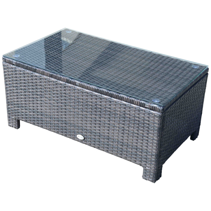 Table basse de jardin plateau verre trempé 5 mm rotin tressé 85 x 50 x 39cm Max. 50 kg marron