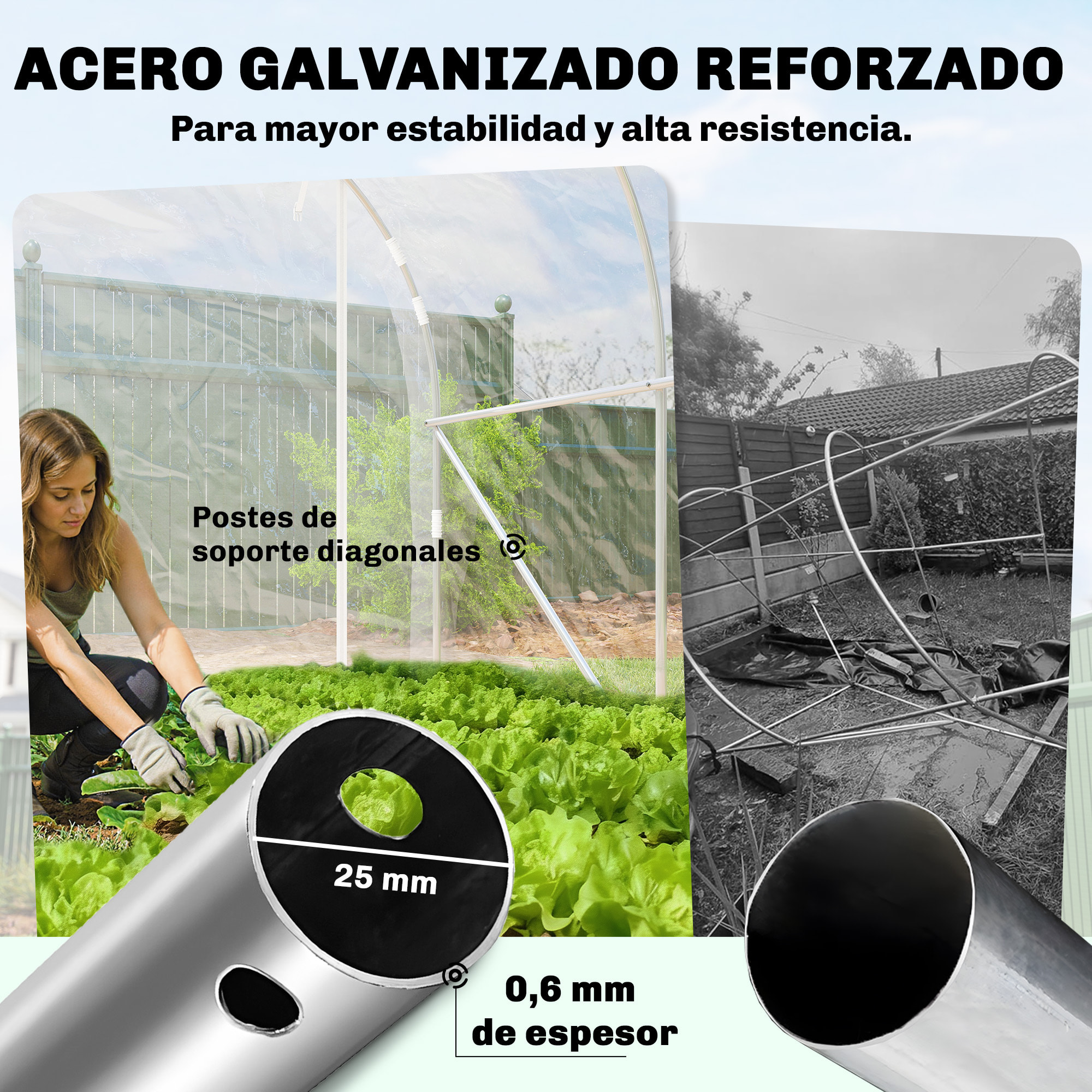 Invernadero de Exterior 3x2x2 m, Invernadero de Túnel con 2 Puertas Enrollables, Marco de Acero Galvanizado y Cubierta de PE 150g/m², Anti-UV, Impermeable, para Cultivos, Transparente