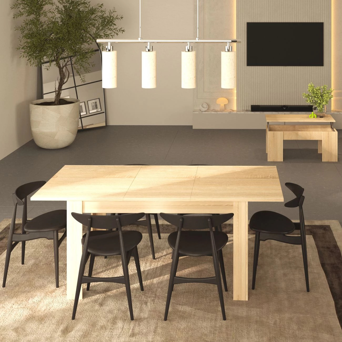 Pack mesa de comedor 140 y mesa de centro Vita Roble Canadian