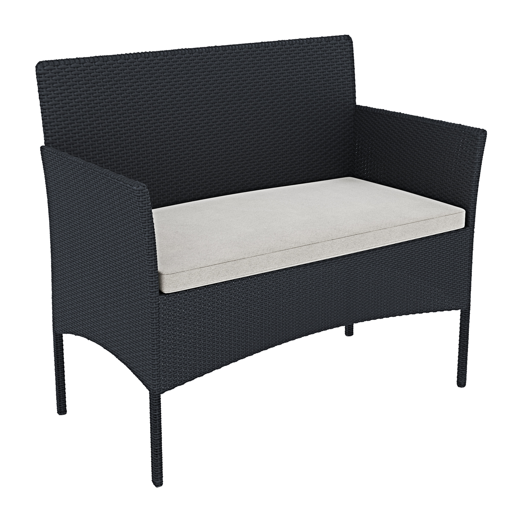 Set Di Mobili da Giardino Salotto Salottino in Rattan 4 Posti con Tavolino E Ripiano In Vetro 2 Poltrone e Divano 2 Posti Per Giardino Esterno Piscina Cuscini Sfoderabili Colore Nero