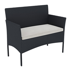 Set Di Mobili da Giardino Salotto Salottino in Rattan 4 Posti con Tavolino E Ripiano In Vetro 2 Poltrone e Divano 2 Posti Per Giardino Esterno Piscina Cuscini Sfoderabili Colore Nero