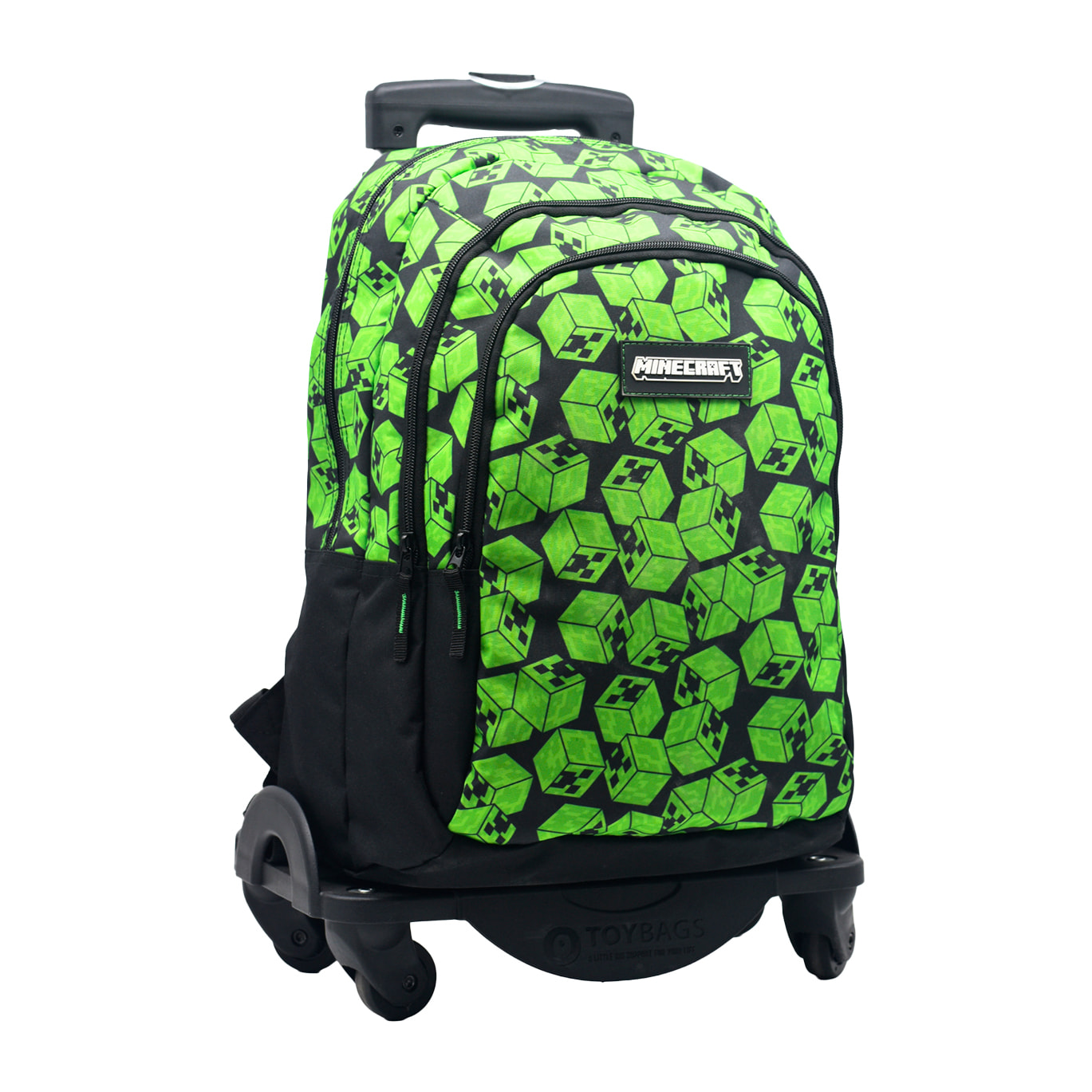 Zaino Primario Minecraft Cubes doppio scomparto + carrello con protezione laterale e stopper frontale, 4 ruote multidirezionali.