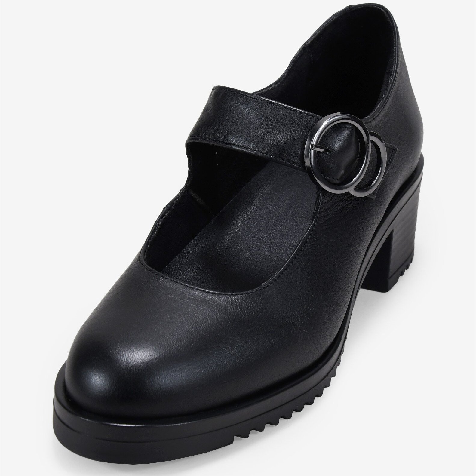Zapatos Mary Jane negros en piel con tira y hebilla
